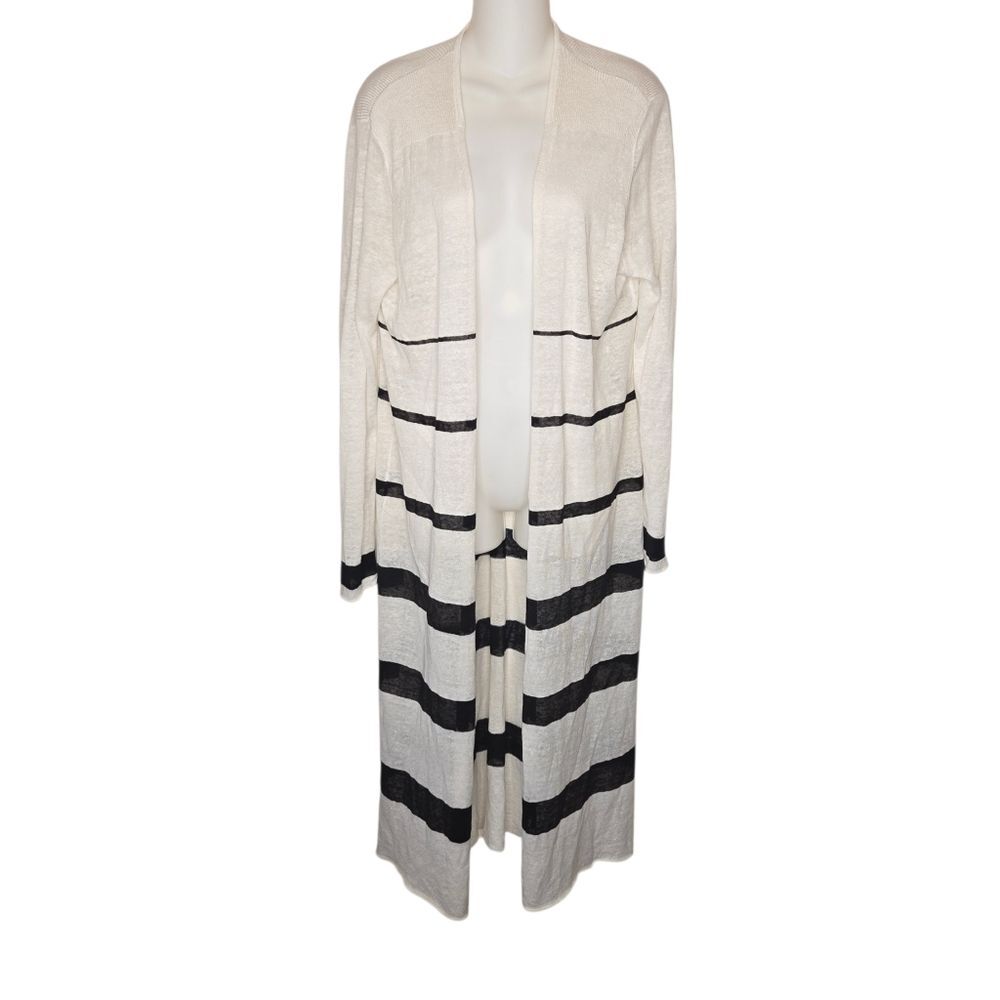 Chico's NWOT Striped Linen Blend Long-Line Sweater Duster, Size 2 Large
